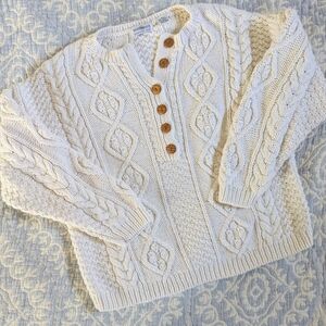 Vintage Cable Knit Sweater With Wood Buttons
